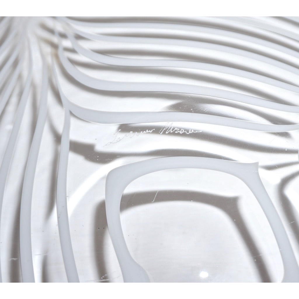 Formia 1970 Modern Italian Crystal Murano Glass Centerpiece with White Filigrana