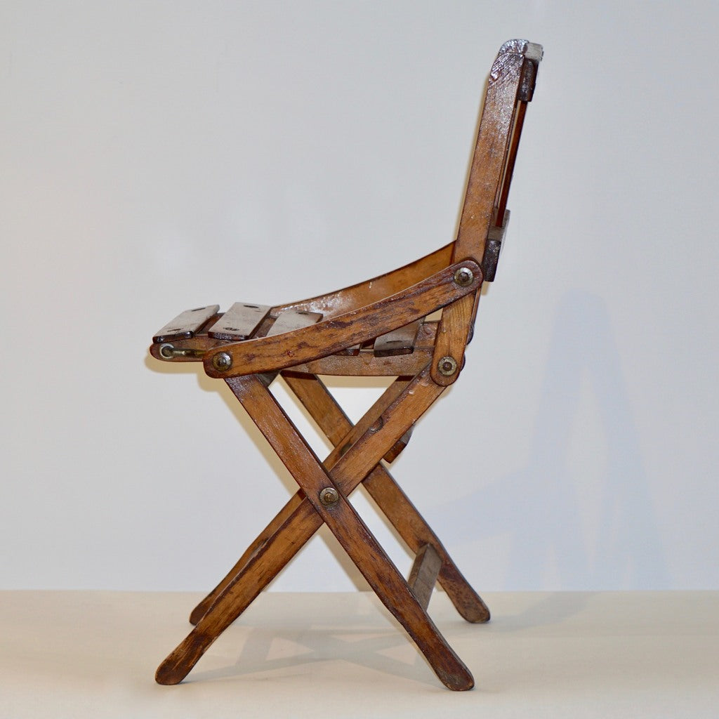 Antique 1950s Italian Handcrafted Oak Doll / Miniature Folding Chair