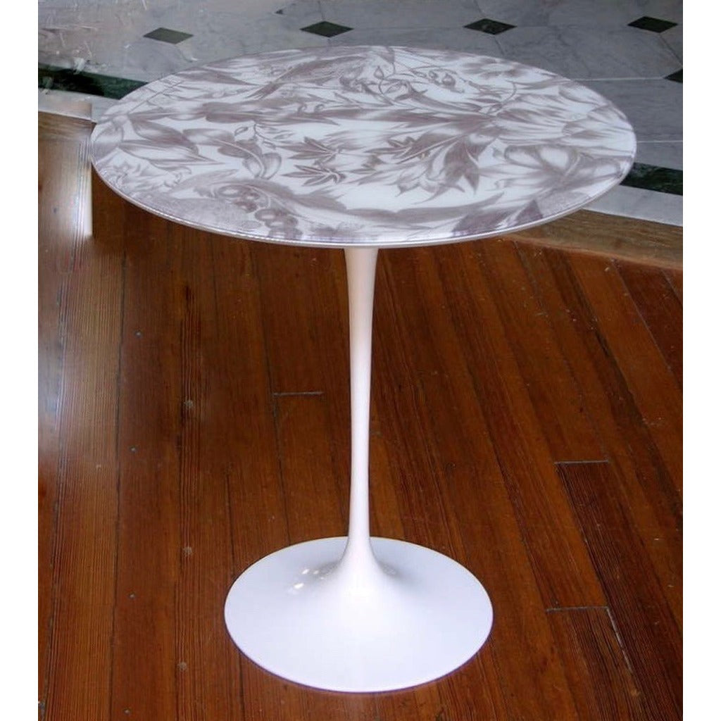 1960s Italian White Round Table with Laminated Gray Painted Fabric Top