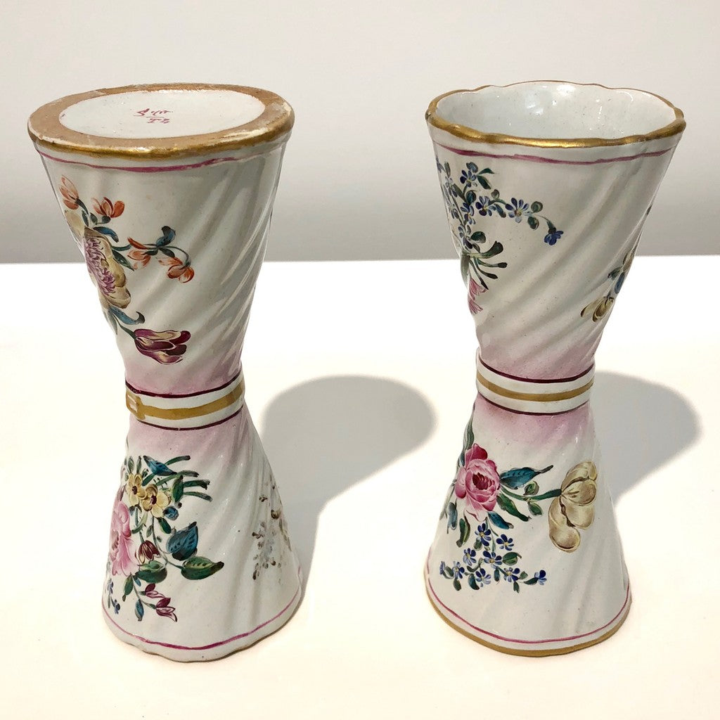1870s St. Clement French Faience Majolica Pair of White Pink Flower Vases