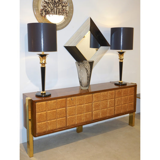 Paolo Buffa 1940s Minimalist Dark & Light Wood Cabinet / Sideboard on Brass Legs