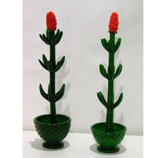 1980s Italian Organic Green Murano Glass Potted Plant with Red Flower