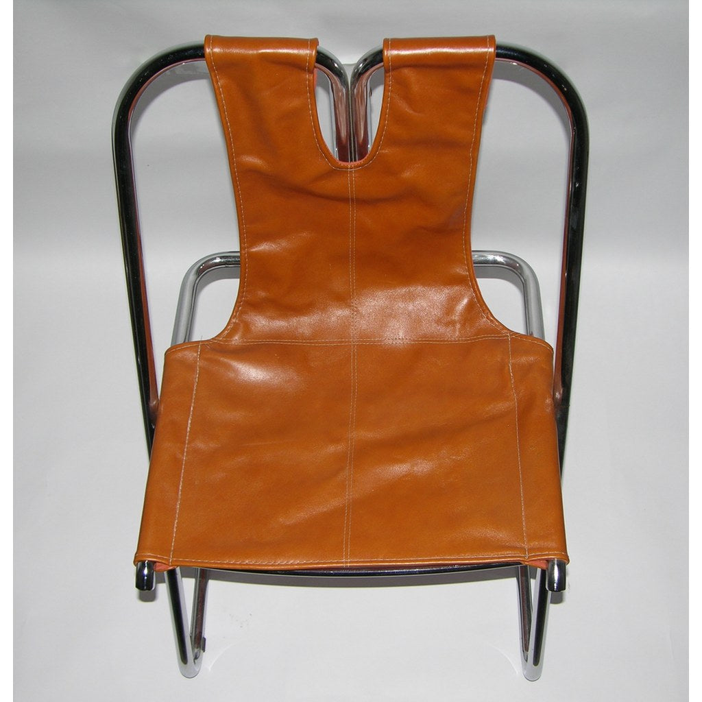 1960s Italian Set of Four Hand-Stitched Leather and Chrome Chairs