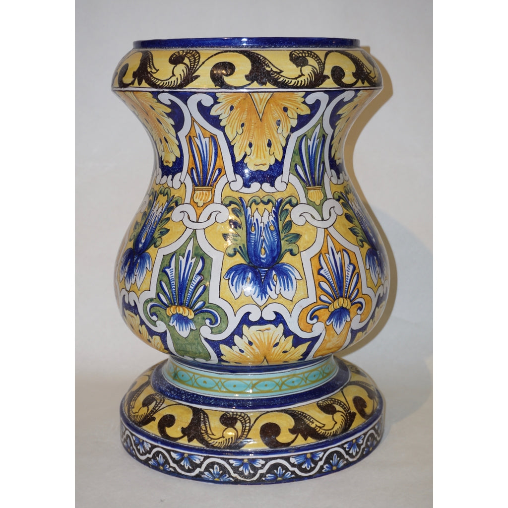 Montagnon French 19th Century Blue Yellow Green Majolica Jardinière on Stand