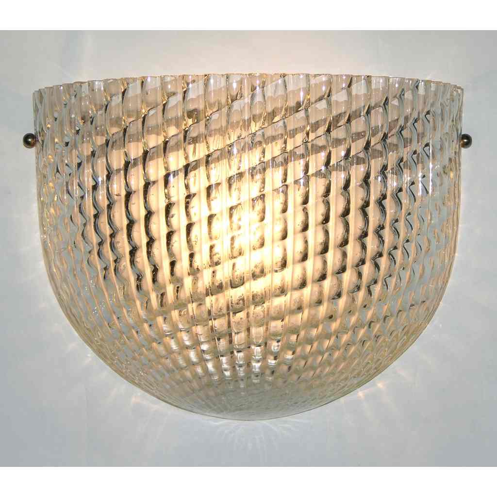 1950 Crystal Textured Murano Glass Sconces attributed to Barovier Toso - Cosulich Interiors & Antiques