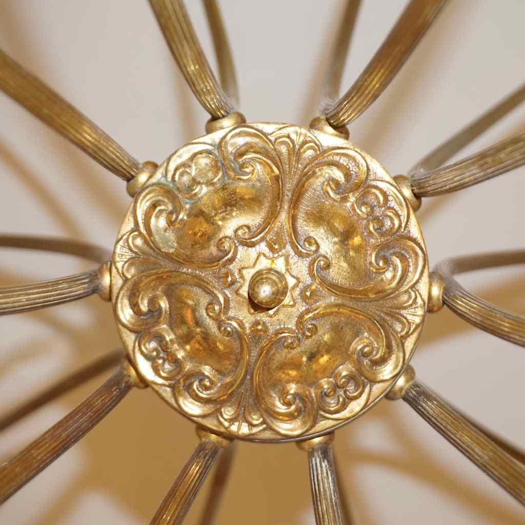 1950s Italian Vintage Stilnovo Style White Glass 10-light Brass Chandelier - Cosulich Interiors & Antiques