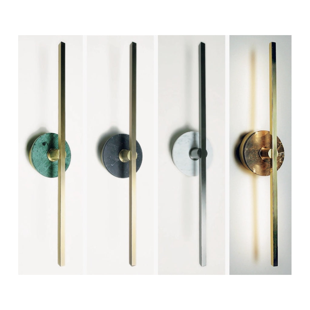 Bespoke Italian Minimalist Brown Marble Satin Brass Vertical / Horizontal Sconce