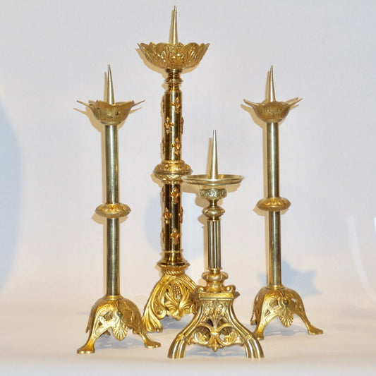 French Baroque Revival Tall Gilt Bronze Ormolu Pricket Candlestick, 1880s