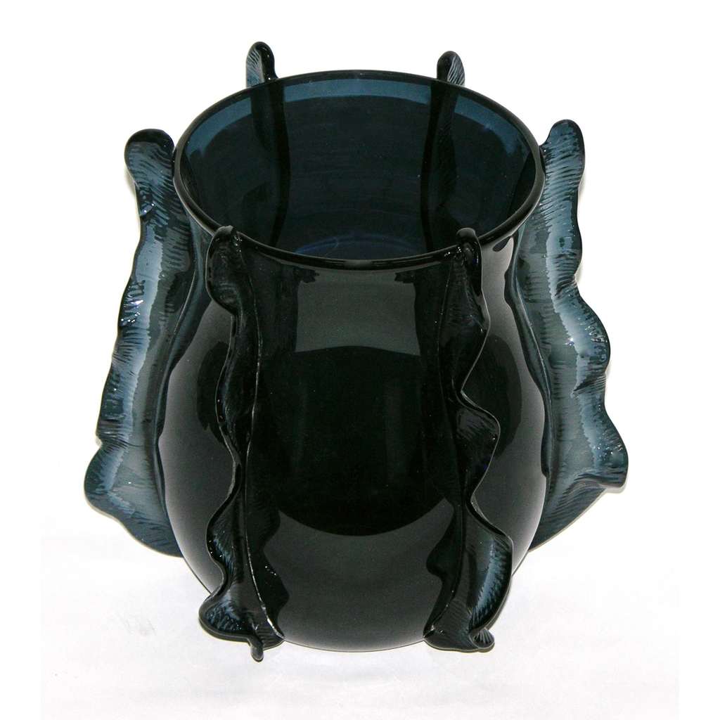 Formia 2009 Italian Organic Avio Navy Blue Murano Glass Curved Modern Vase