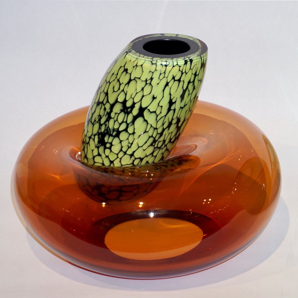 Hilton McConnico by Formia 1990s Italian Orange Murano Art Glass Vase