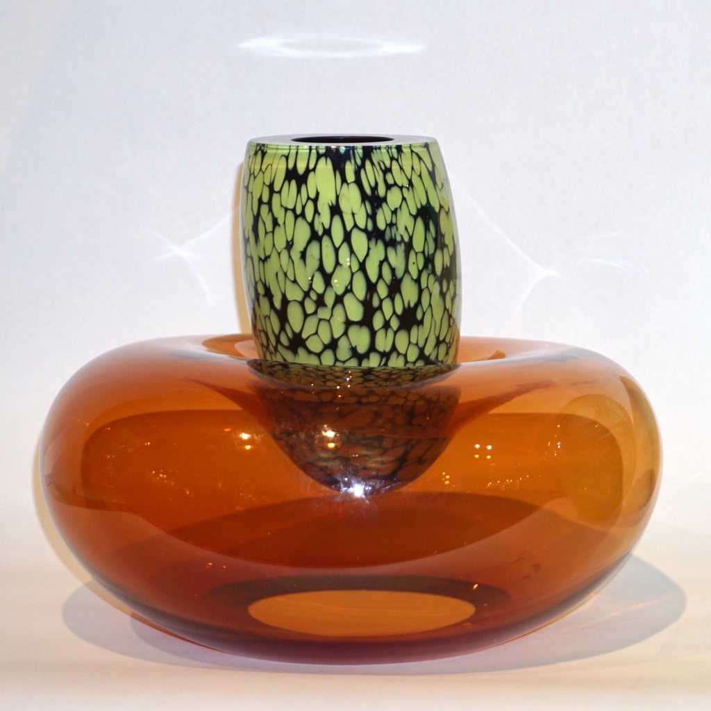 Hilton McConnico by Formia 1990s Italian Orange Murano Art Glass Vase