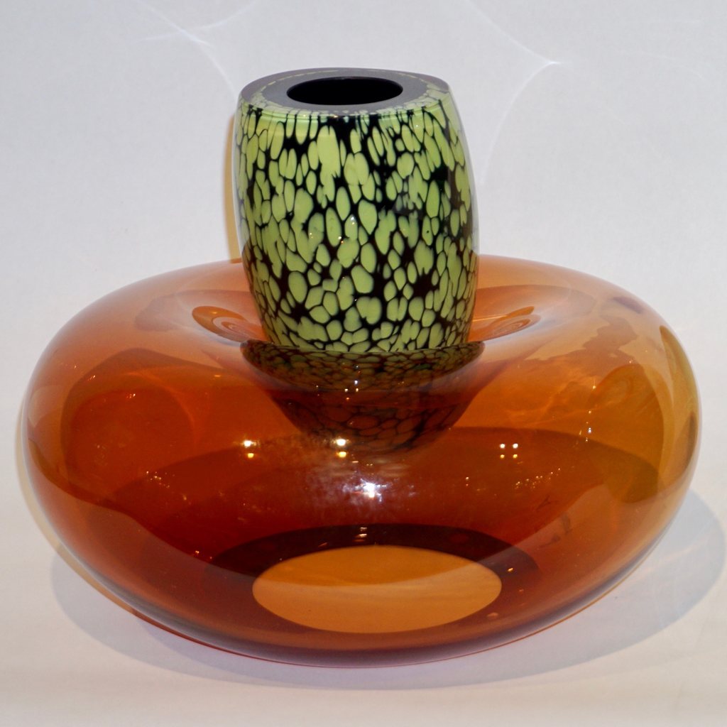 Hilton McConnico by Formia 1990s Italian Orange Murano Art Glass Vase