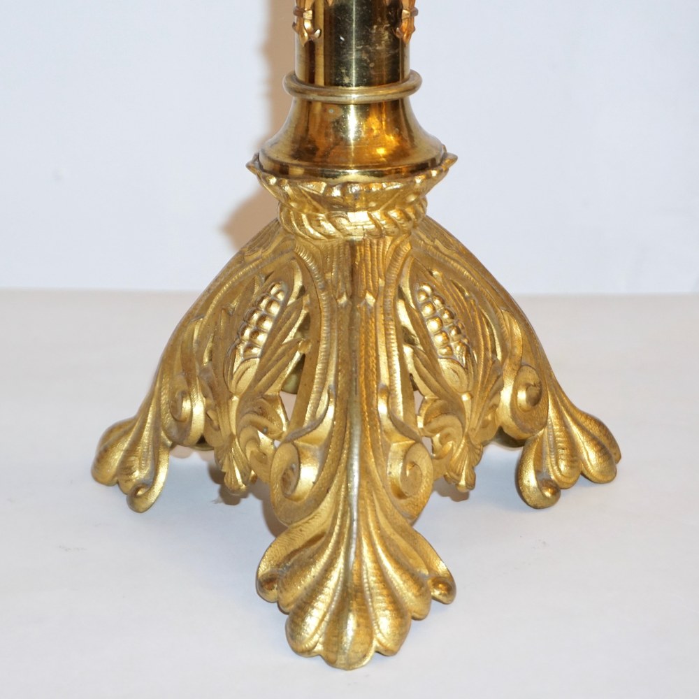 French Baroque Revival Tall Gilt Bronze Ormolu Pricket Candlestick, 1880s