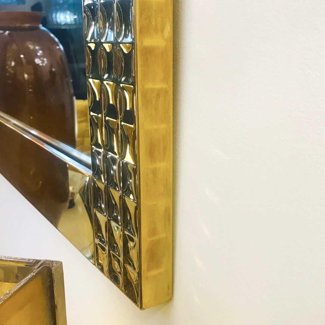 Italian 1970s Vintage Brass Square Wall Mirror with Modern Gold Jewel-Like Detail