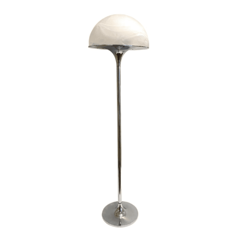 1960s Italian Vintage Art Deco Mazzega White Murano Glass Nickel Floor Lamp