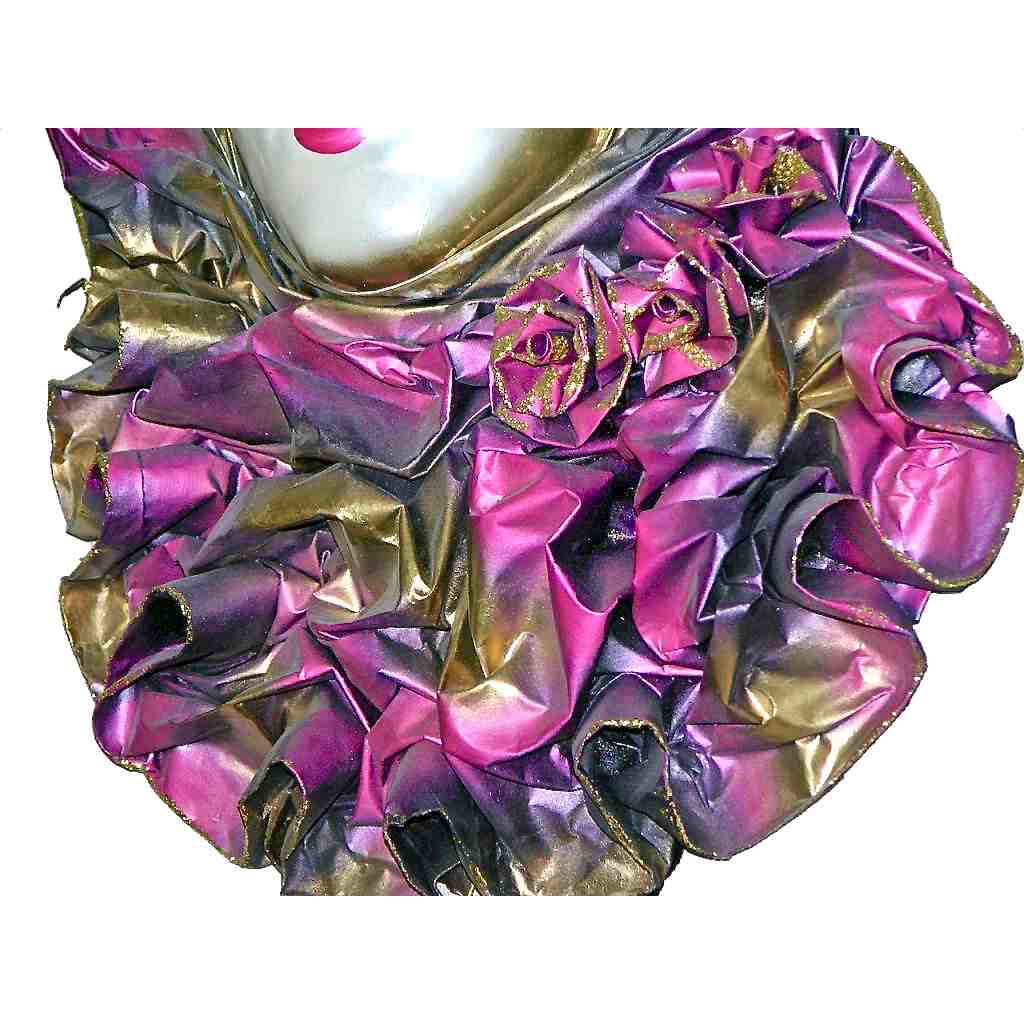 Venetian Handmade Gold and Rose Pink Mask with Flower Pleated Jabot - Cosulich Interiors & Antiques