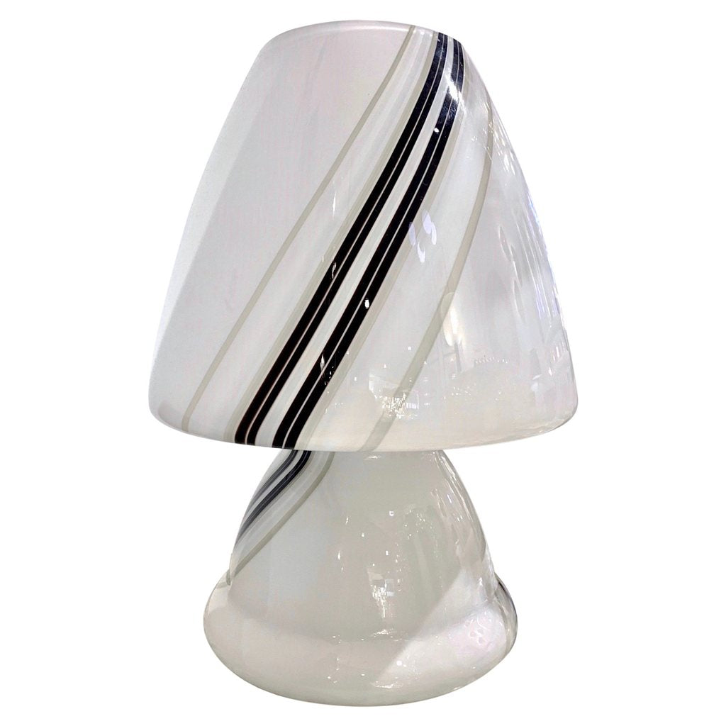 Vintage 1970s Italian Large White Table Lamp with Black Murrine Attributed to Vistosi