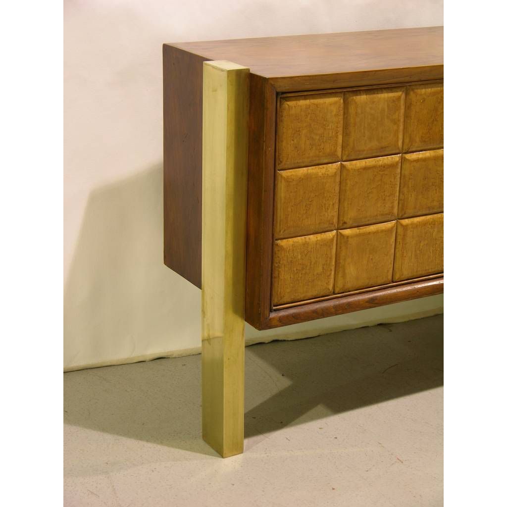 Paolo Buffa 1940s Minimalist Dark & Light Wood Cabinet / Sideboard on Brass Legs - Cosulich Interiors & Antiques