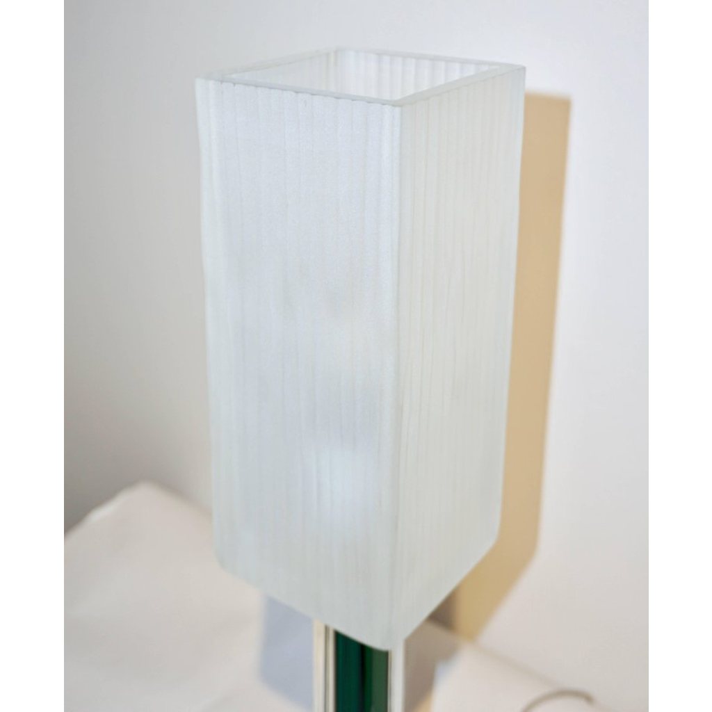 Venini Vintage Green Pair of Table Lamps with White Frosted Murano Glass Shades