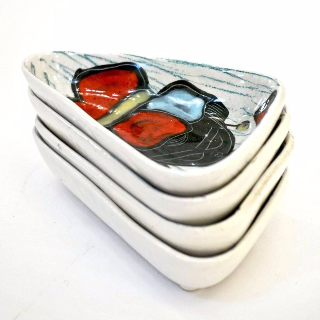 1950s Italian Vintage Red Light Blue Black White Porcelain Trinket Dishes/Trays - Cosulich Interiors & Antiques