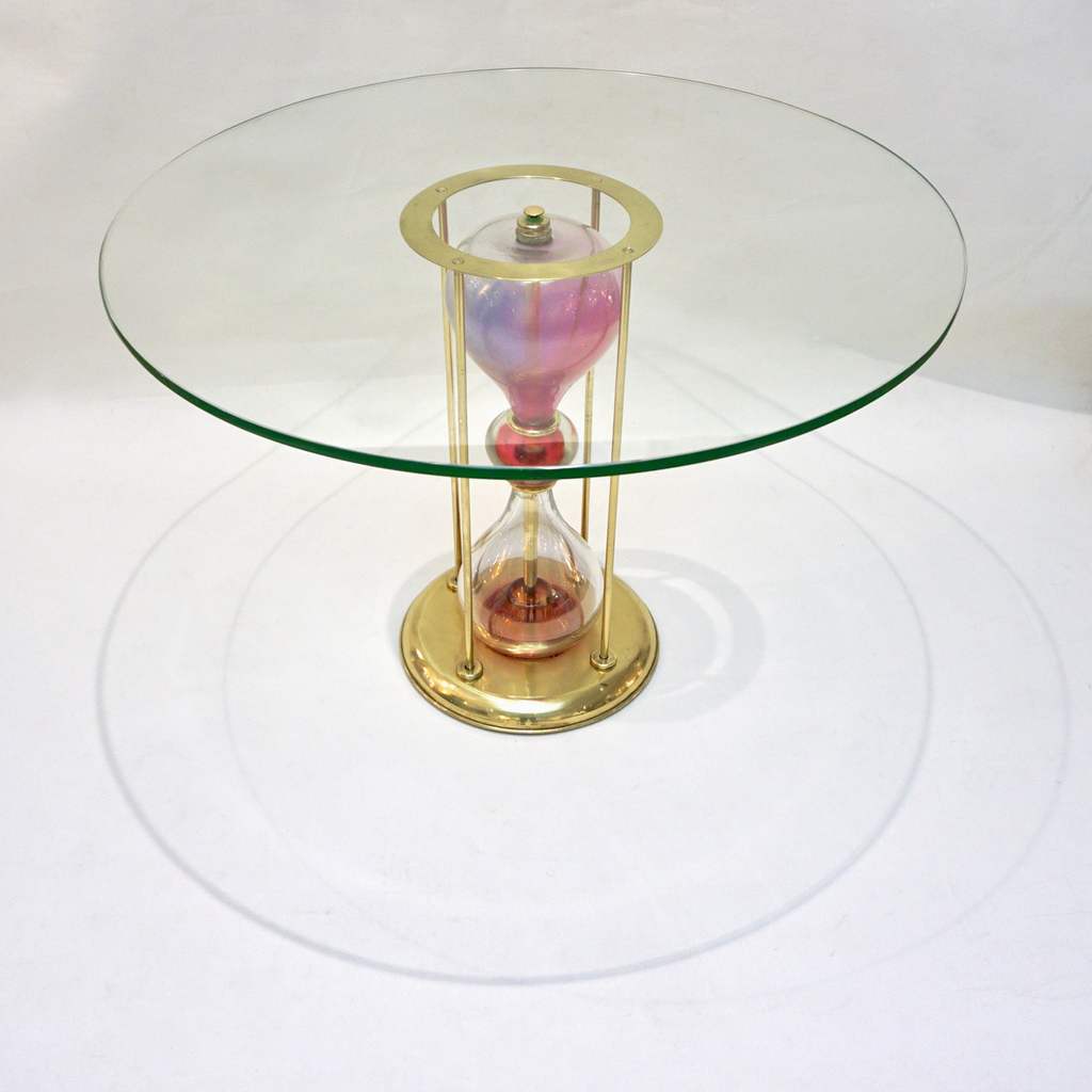 Seguso Vetri d'Arte, 1960s Italian Brass and Pink Glass Round Side/End Table - Cosulich Interiors & Antiques