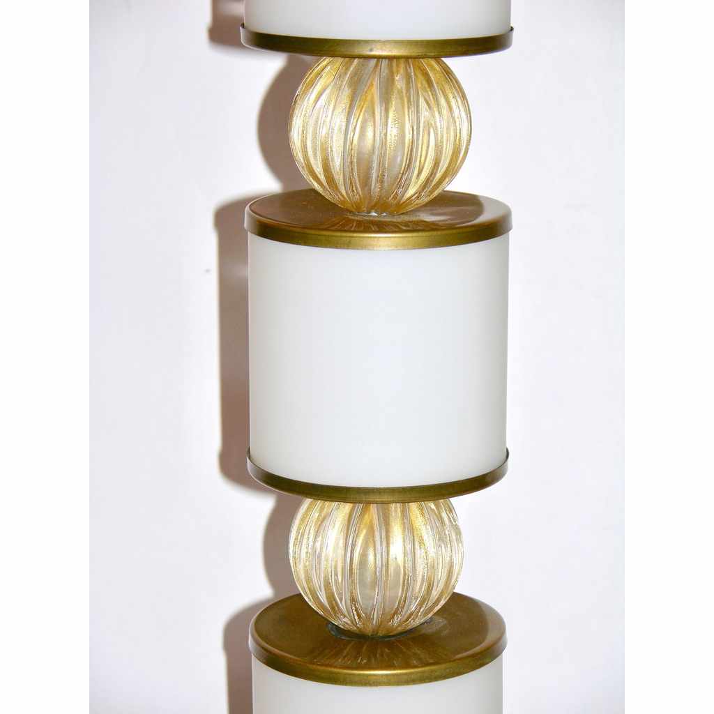 Albarelli 1960 Tall Pair of White and Gold Murano Glass Lamps - Cosulich Interiors & Antiques