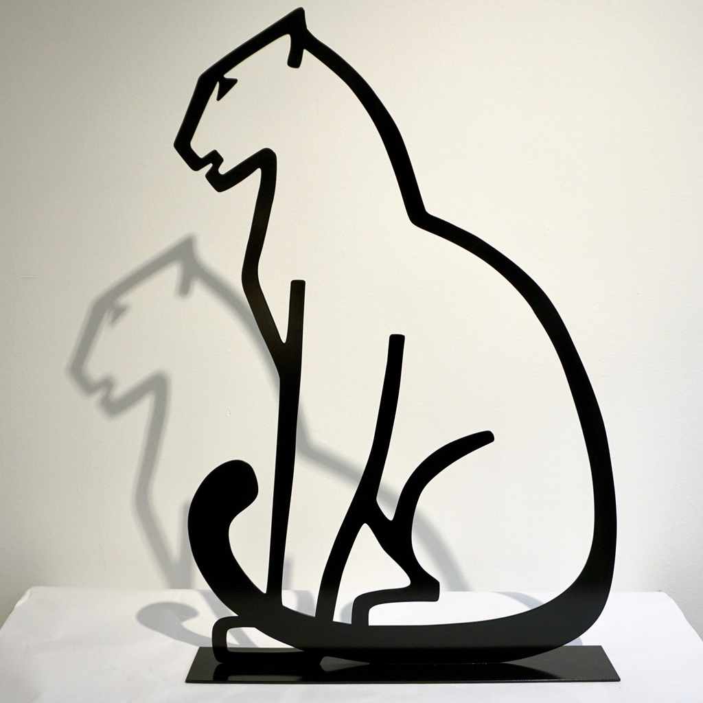 1980 Italian Minimalist Design Black Lacquered Iron Panther Silhouette Sculpture - Cosulich Interiors & Antiques
