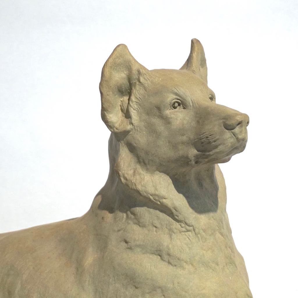 Charles Virion 1920 Antique Gray Terracotta Sculpture of a German Shepherd Dog - Cosulich Interiors & Antiques