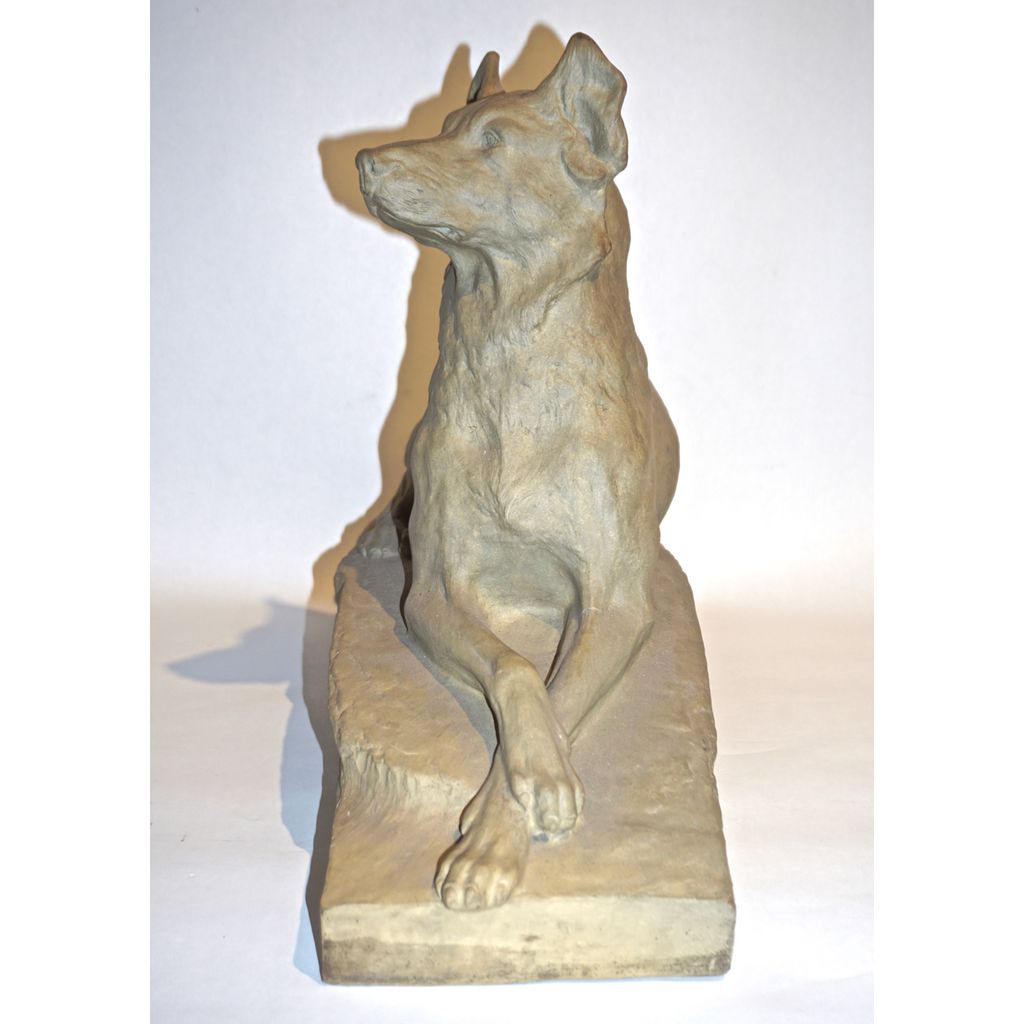 Charles Virion 1920 Antique Gray Terracotta Sculpture of a German Shepherd Dog - Cosulich Interiors & Antiques