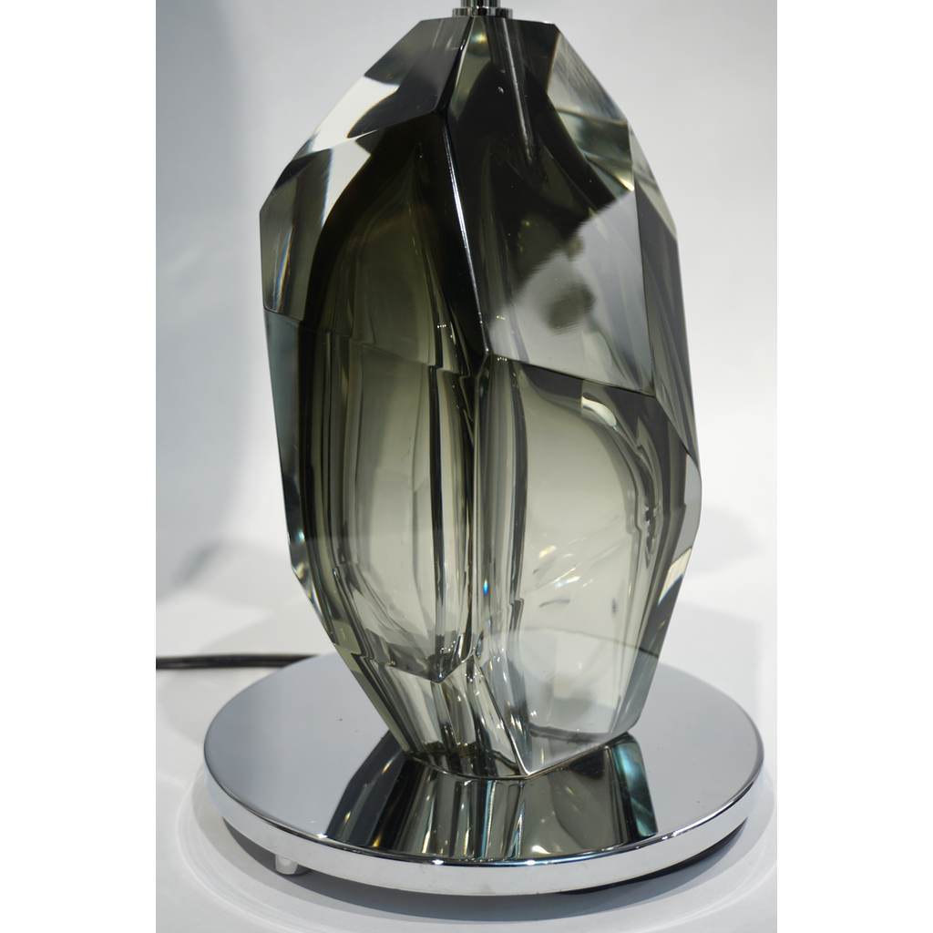Donà Contemporary Italian Pair of Faceted Solid Rock Smoked Murano Glass Lamps - Cosulich Interiors & Antiques