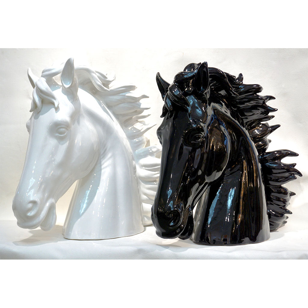 Modern Italian Design Oversized Black and White Ceramic Horse Head Sculptures - Cosulich Interiors & Antiques