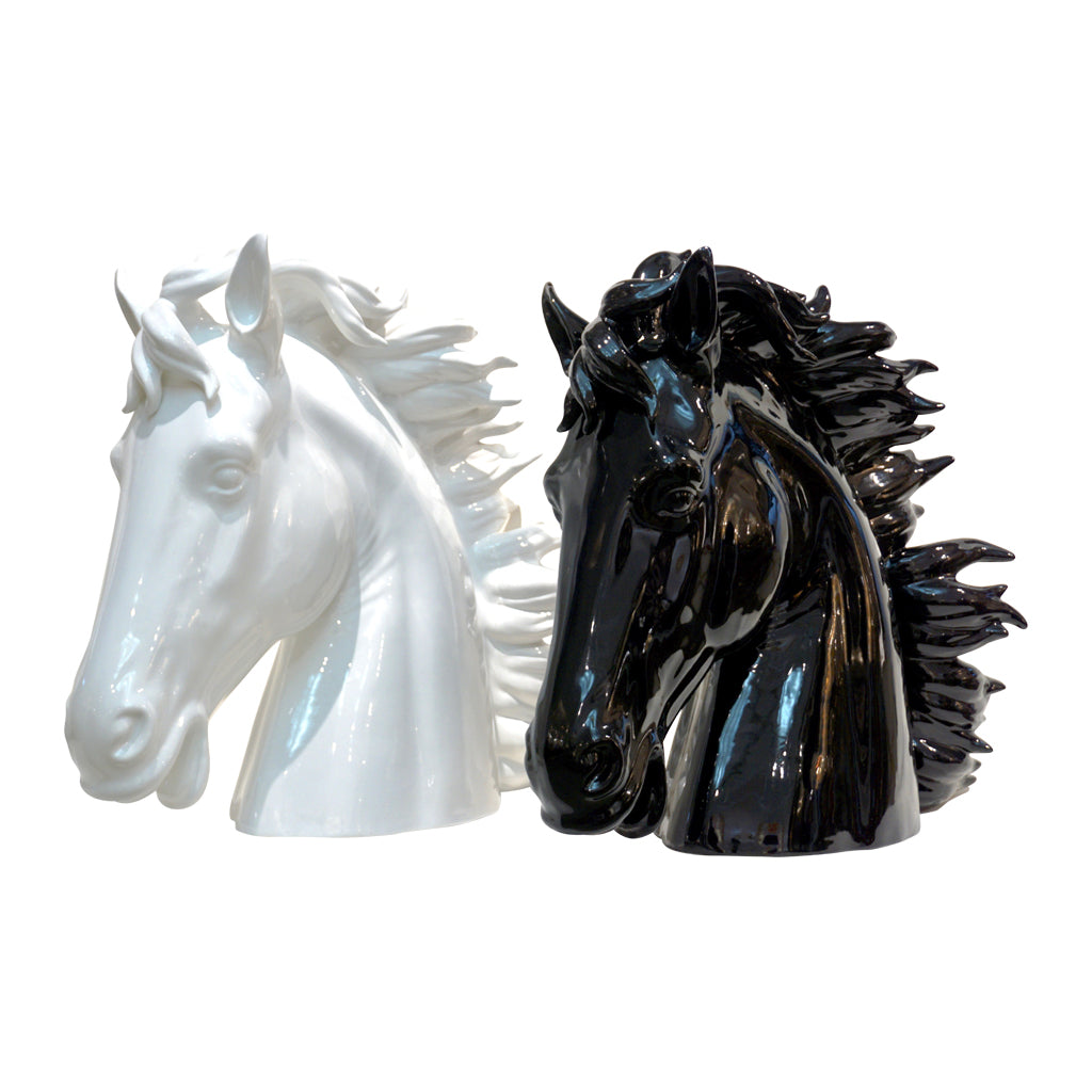 Modern Italian Design Oversized Black and White Ceramic Horse Head Sculptures - Cosulich Interiors & Antiques