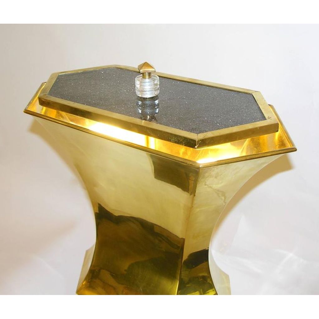 Gucci 1980s Italian Pair of Modern Gold Brass and Glass Lamps - Cosulich Interiors & Antiques