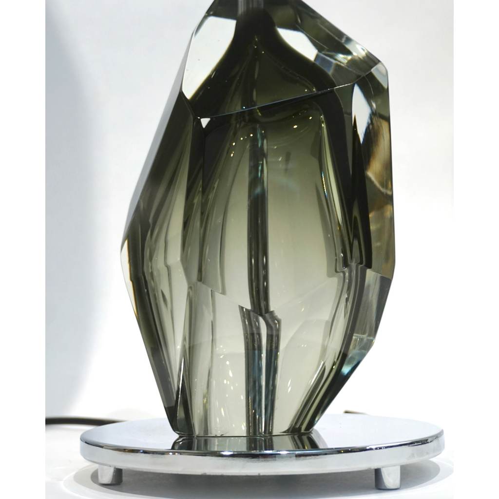 Donà Contemporary Italian Pair of Faceted Solid Rock Smoked Murano Glass Lamps - Cosulich Interiors & Antiques