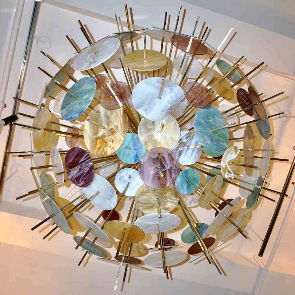 Contemporary Italian Brass & Pastel Colored Murano Glass Oval Sputnik Chandelier - Cosulich Interiors & Antiques