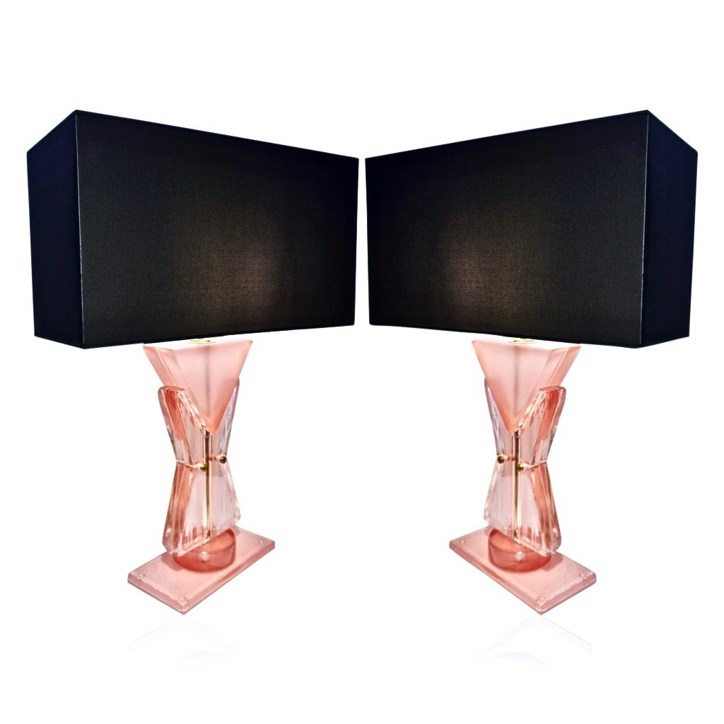 Bespoke Italian Post Modern Rose Pink Murano Glass Geometric Couture Table Lamp