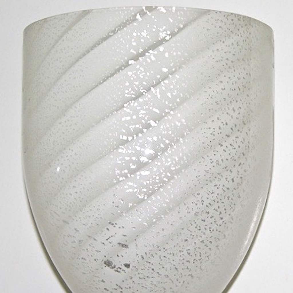 Mazzega 1960s Italian Art Deco Design White and Silver Murano Glass Bowl Sconces - Cosulich Interiors & Antiques