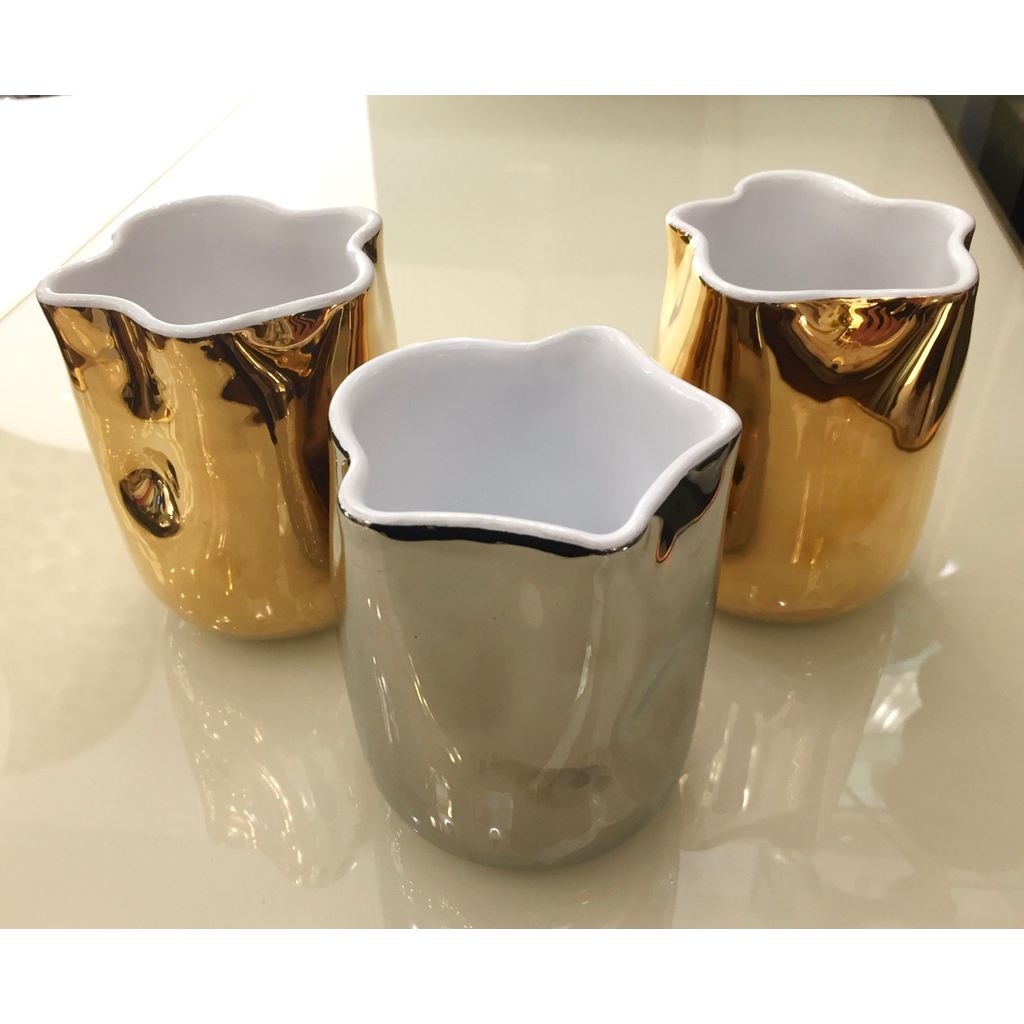 Contemporary Italian White Ceramic Tumblers Decorated with Pure Platinum or Gold - Cosulich Interiors & Antiques