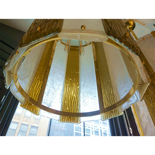 Bespoke Modern Art Deco Italian Gold White Murano Glass Brass Lantern/Chandelier