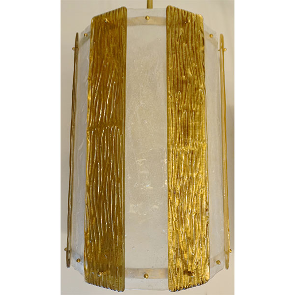 Bespoke Modern Art Deco Italian Gold White Murano Glass Brass Lantern/Chandelier