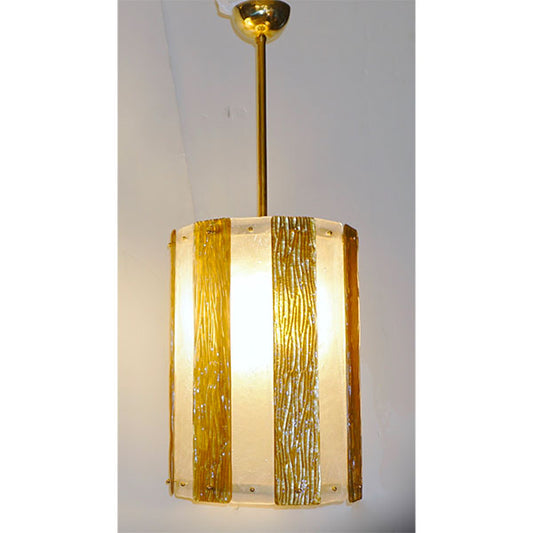 Bespoke Modern Art Deco Italian Gold White Murano Glass Brass Lantern/Chandelier