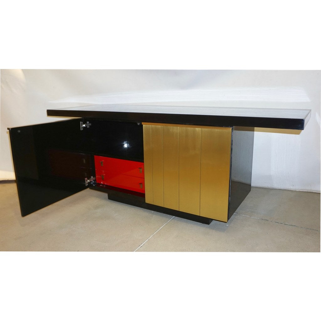 1970 Frigerio Vintage Italian Black & Gold Copper Freestanding Sideboard/Console - Cosulich Interiors & Antiques