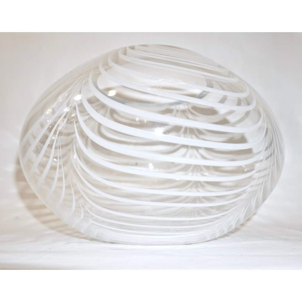 Formia 1970s Modern Italian Crystal Murano Glass Bowl with White Filigrana - Cosulich Interiors & Antiques