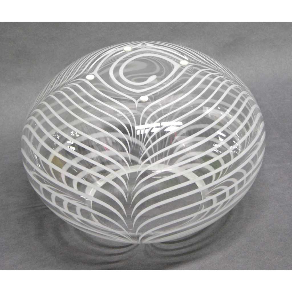 Formia 1970s Modern Italian Crystal Murano Glass Bowl with White Filigrana - Cosulich Interiors & Antiques
