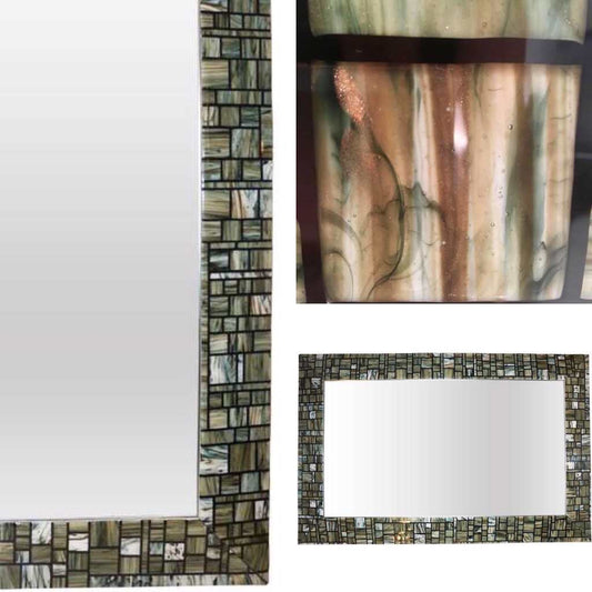 Modern Italian Green Cream Caramel White and Black Murano Glass Mosaic Mirror - Cosulich Interiors & Antiques