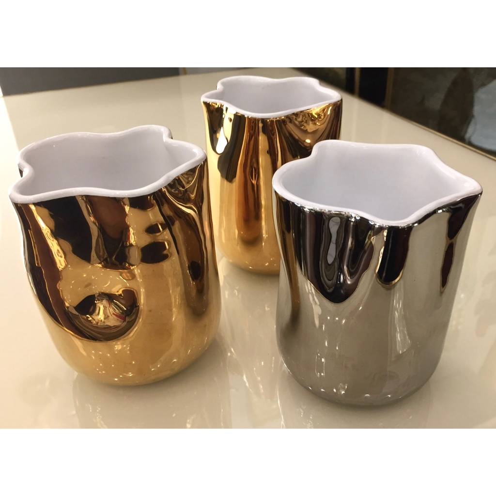 Contemporary Italian White Ceramic Tumblers Decorated with Pure Platinum or Gold - Cosulich Interiors & Antiques